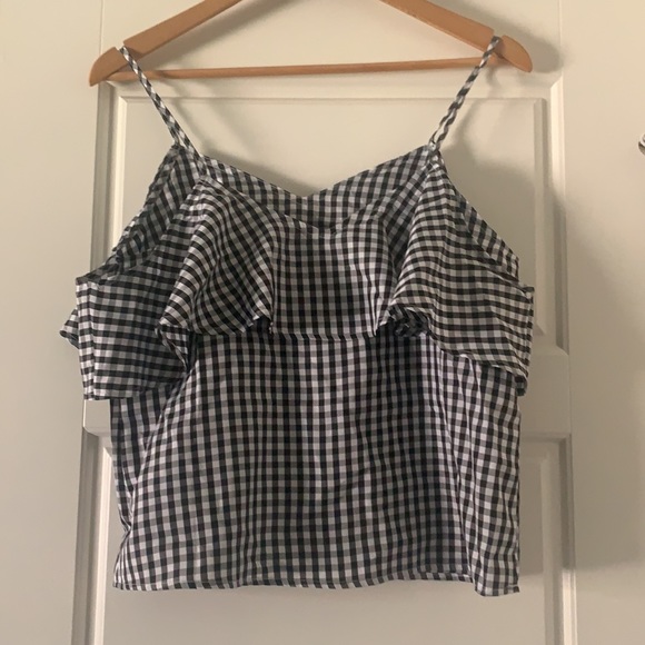 New Gingham print cold shoulder ruffle tank top - Picture 3 of 4